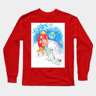 Boy and Dog on the moon Long Sleeve T-Shirt